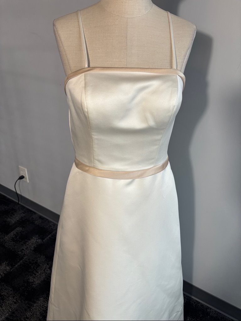 Classic Ivory Spaghetti-Strap Dress With Champagne Trim